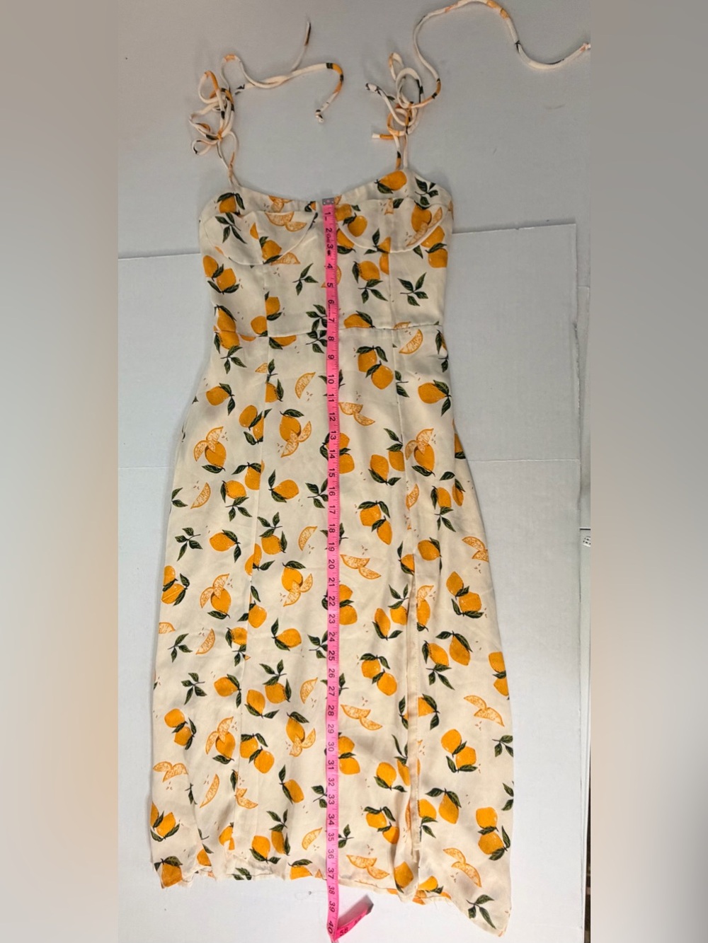 OMi+S Coquette Lemon Print Spaghetti Tie Strap Midi Dress Size M - Picture 6 of 9